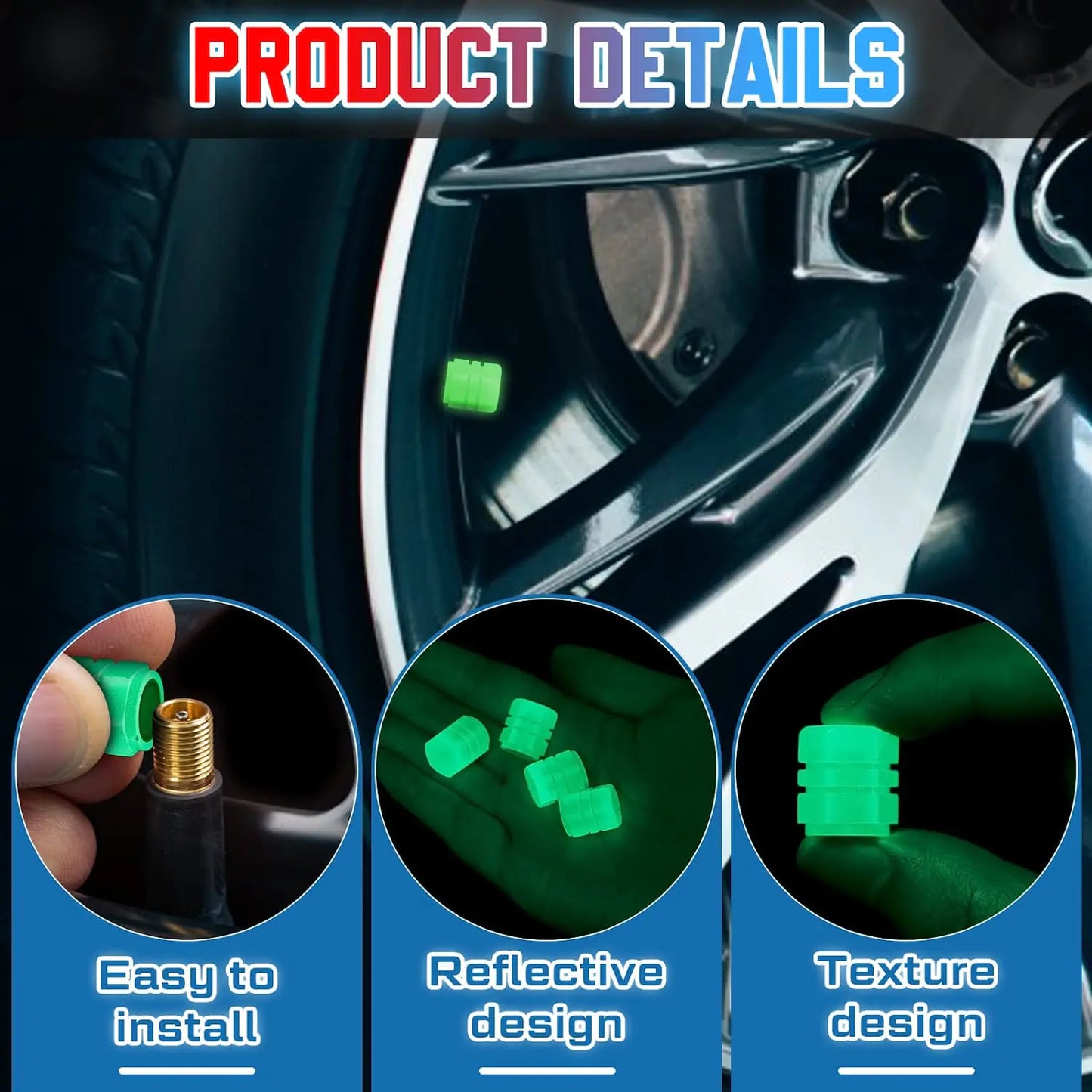 Glow in The Dark Tire Valve Caps - Auto Glamor