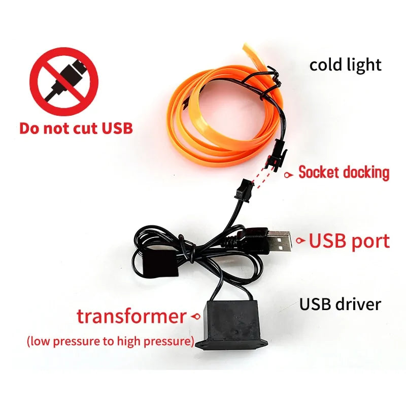 5m Car Interior EL Cold Light Line USB DIY Ambient Light - Auto Glamor